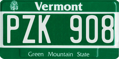 VT license plate PZK908