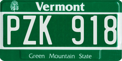 VT license plate PZK918