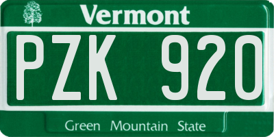 VT license plate PZK920