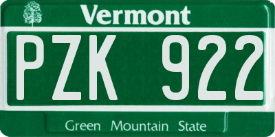 VT license plate PZK922