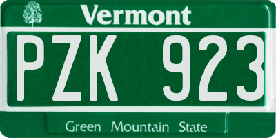 VT license plate PZK923