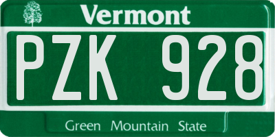 VT license plate PZK928