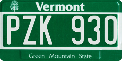 VT license plate PZK930