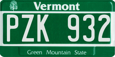 VT license plate PZK932