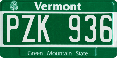 VT license plate PZK936