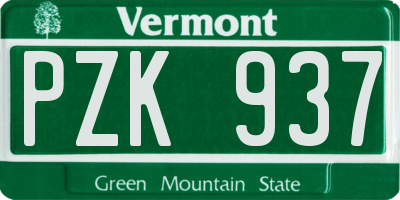 VT license plate PZK937