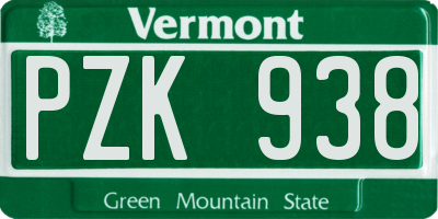 VT license plate PZK938