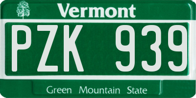 VT license plate PZK939