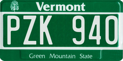 VT license plate PZK940