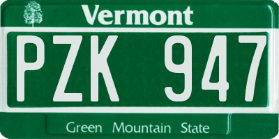 VT license plate PZK947