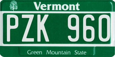 VT license plate PZK960