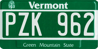 VT license plate PZK962