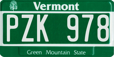 VT license plate PZK978