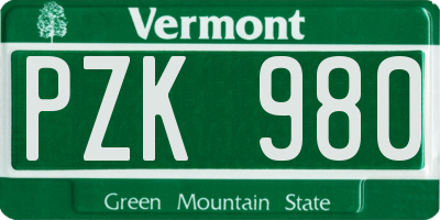 VT license plate PZK980