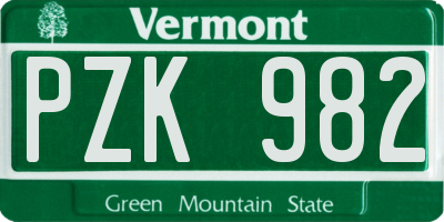 VT license plate PZK982