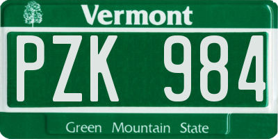 VT license plate PZK984