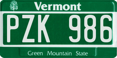 VT license plate PZK986