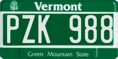 VT license plate PZK988