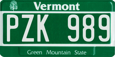 VT license plate PZK989
