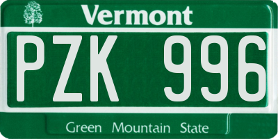 VT license plate PZK996