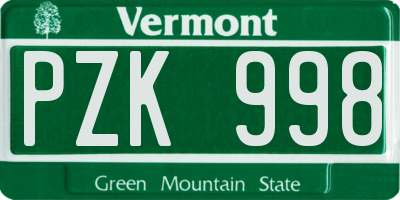 VT license plate PZK998