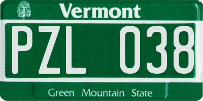 VT license plate PZL038
