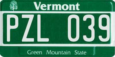 VT license plate PZL039