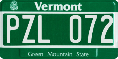 VT license plate PZL072