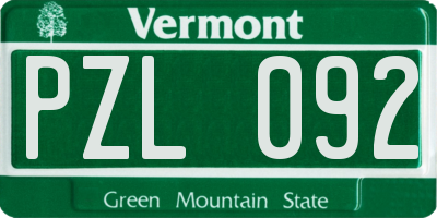 VT license plate PZL092