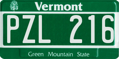 VT license plate PZL216