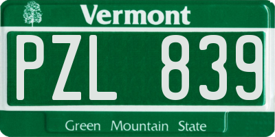 VT license plate PZL839