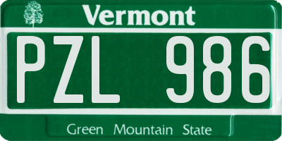 VT license plate PZL986
