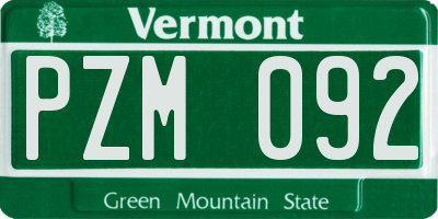 VT license plate PZM092