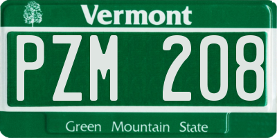 VT license plate PZM208