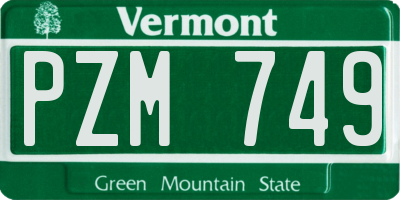 VT license plate PZM749