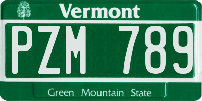 VT license plate PZM789