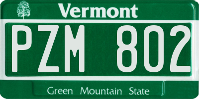 VT license plate PZM802