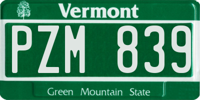 VT license plate PZM839