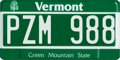 VT license plate PZM988