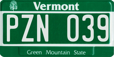 VT license plate PZN039