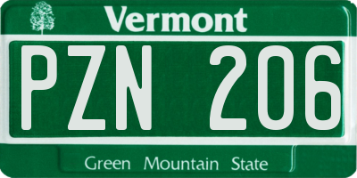 VT license plate PZN206