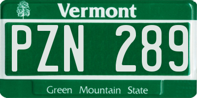 VT license plate PZN289
