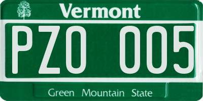 VT license plate PZO005