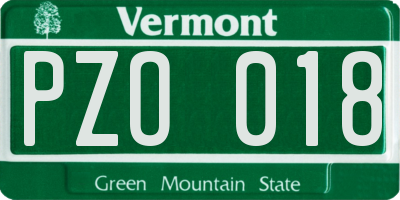 VT license plate PZO018