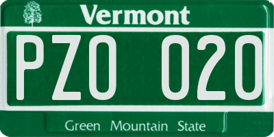 VT license plate PZO020