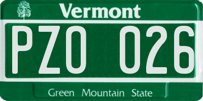 VT license plate PZO026