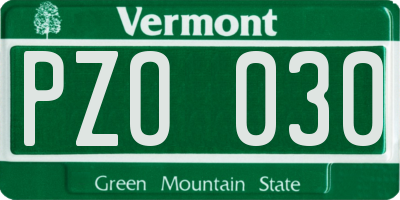VT license plate PZO030