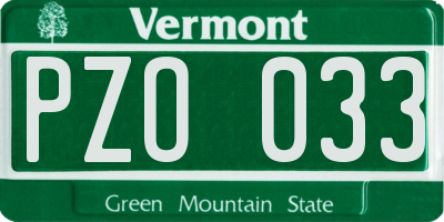VT license plate PZO033