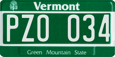 VT license plate PZO034