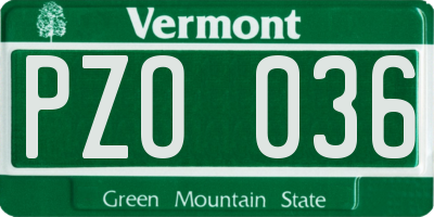 VT license plate PZO036